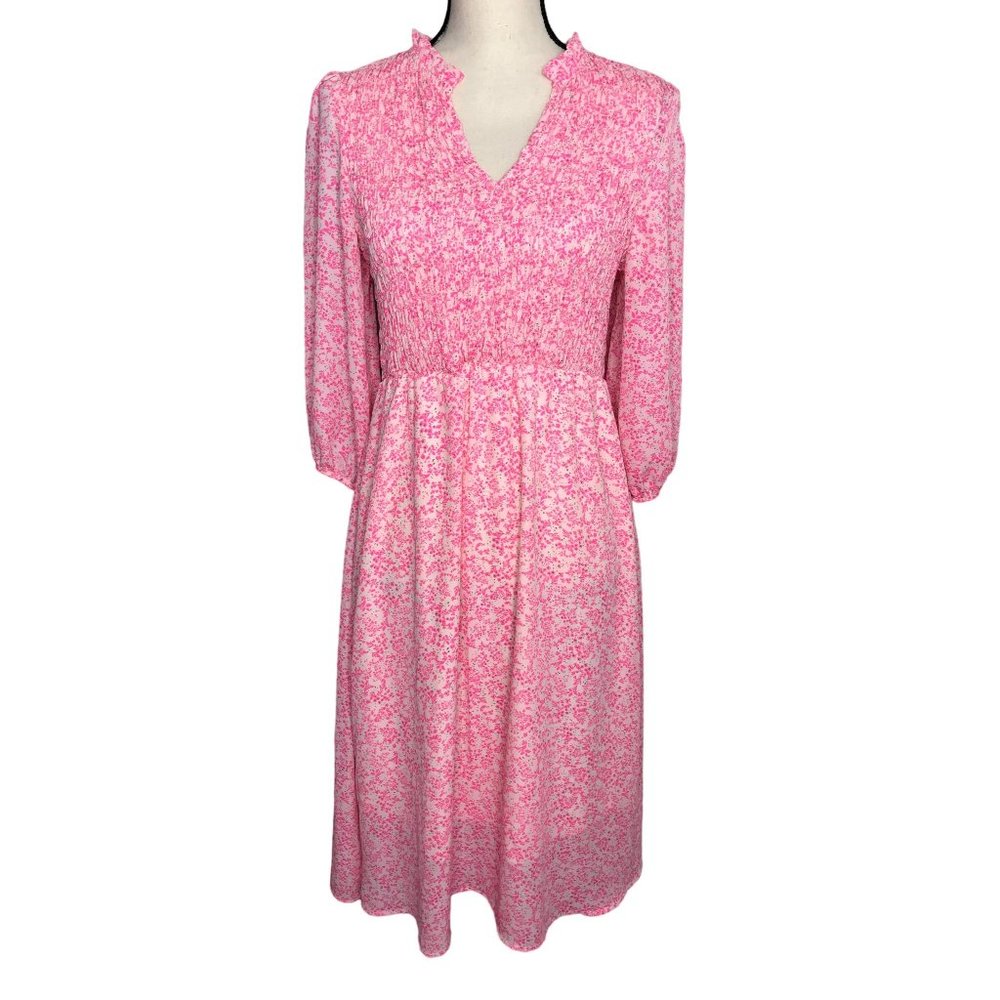 SOLD Superfoxx Pink Floral Smocked Midi Dress Size Small - Picture 4 of 11